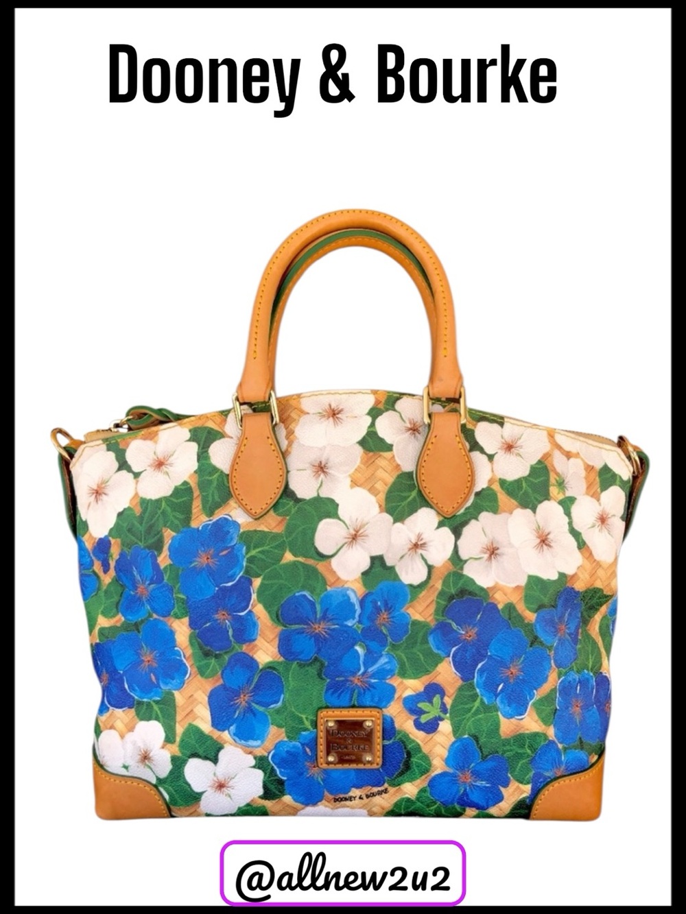 Dooney & Bourke Pansy Domed Satchel Yellow Blue Tan White Floral